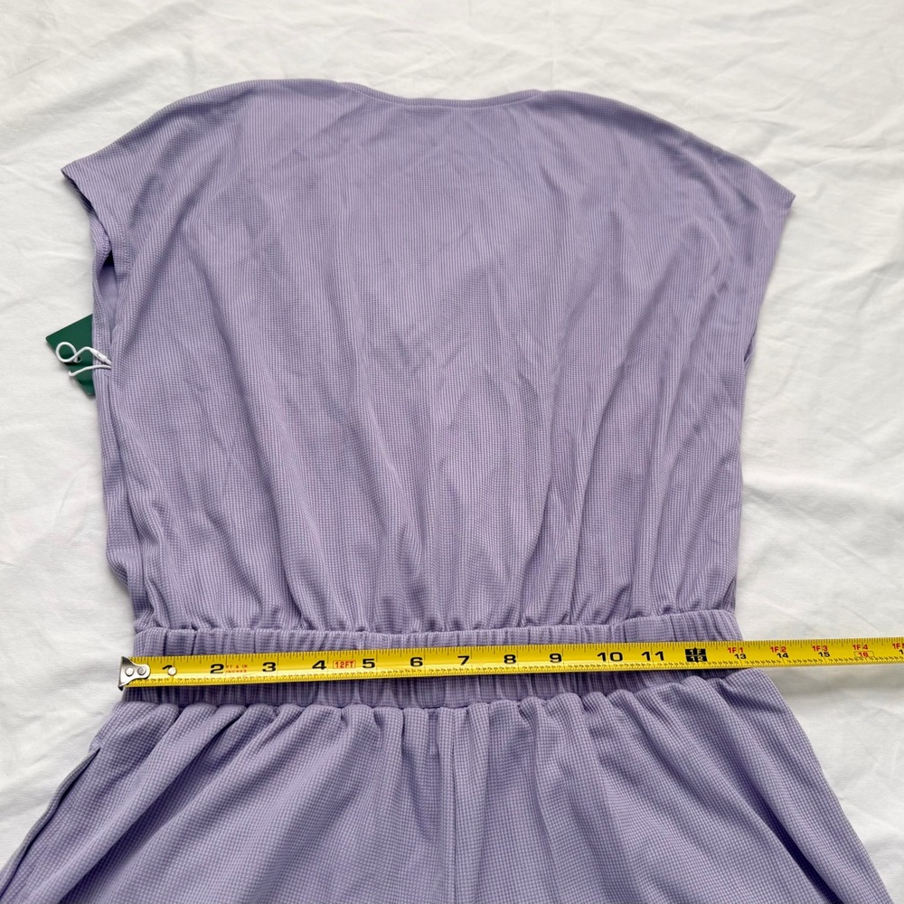V Neck Short Sleeve Side Pocket Wide Leg Flowy Waffle Casual Jumpsuit | S Petite - Picture 15 of 16
